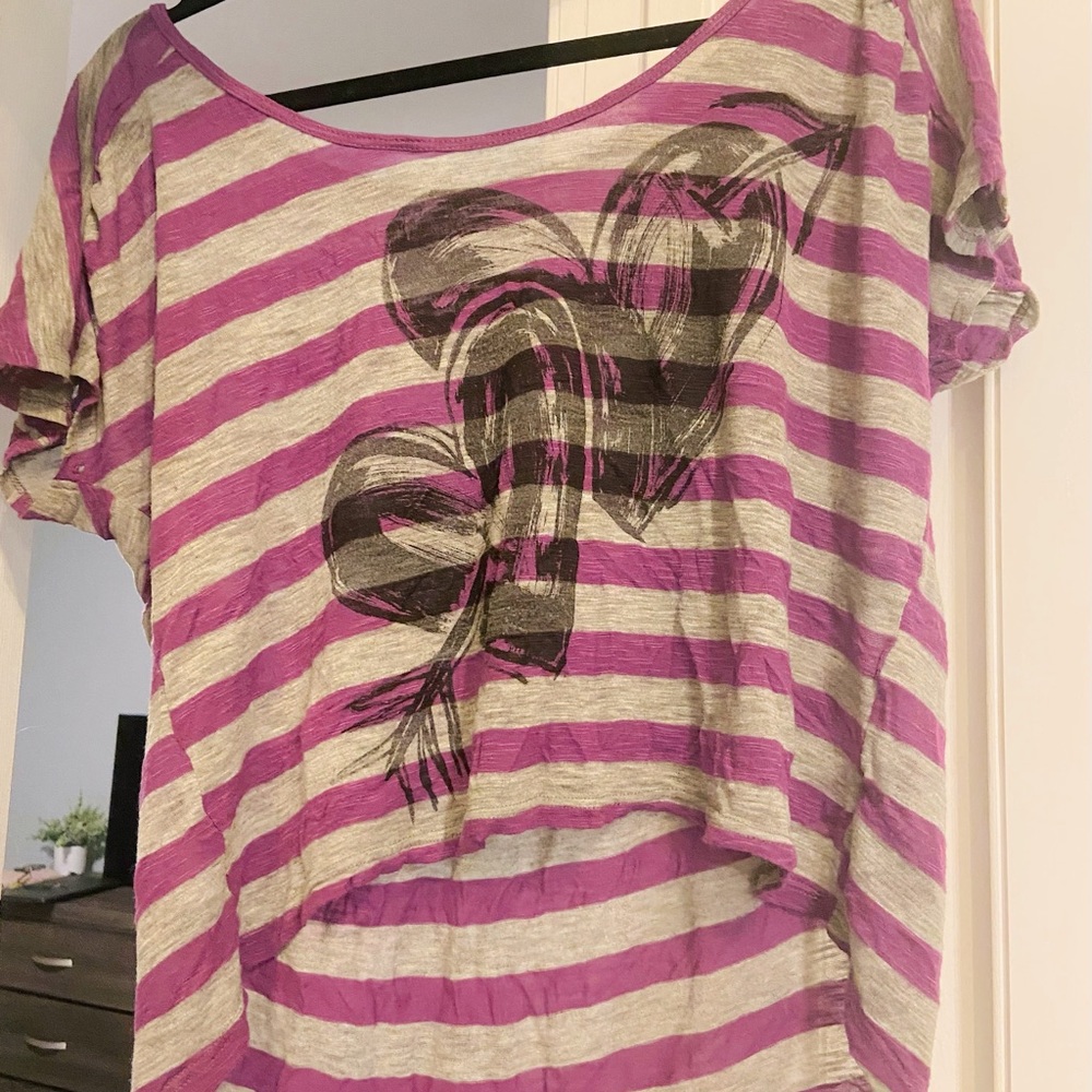 Stranded purple and gray striped crop top
